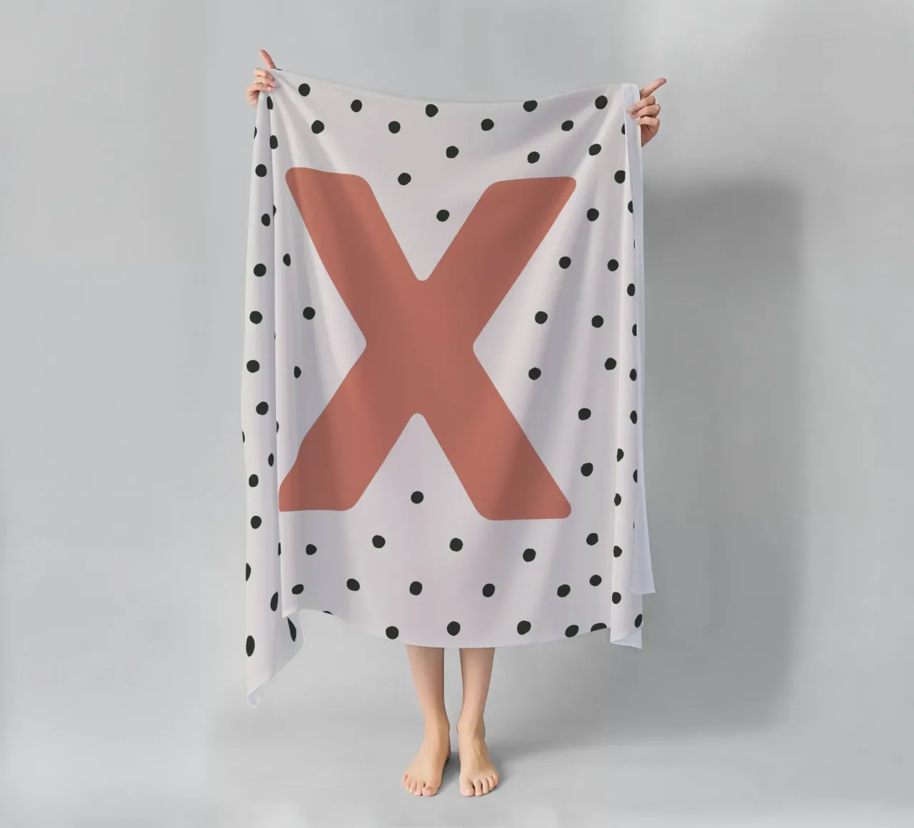 Initial X on dot pattern - Scandinavian style beach towel by KidzStudio