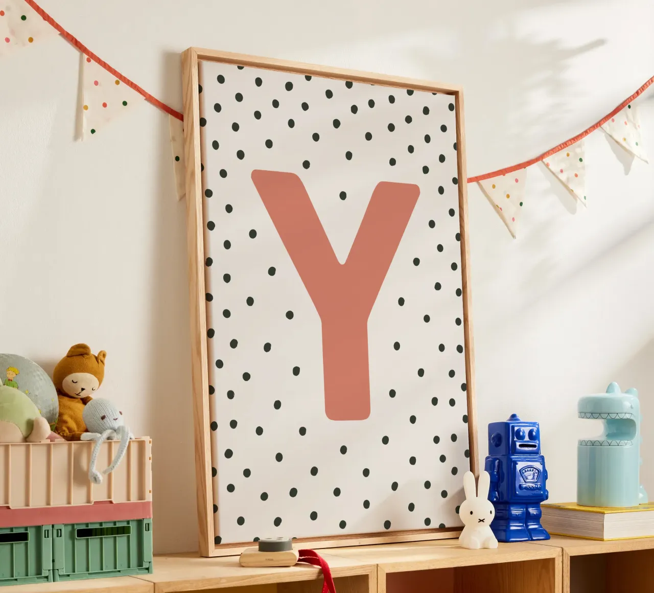 Monogram Y in dot pattern - Modern wall decoration canvas with Floater frame by KidzStudio