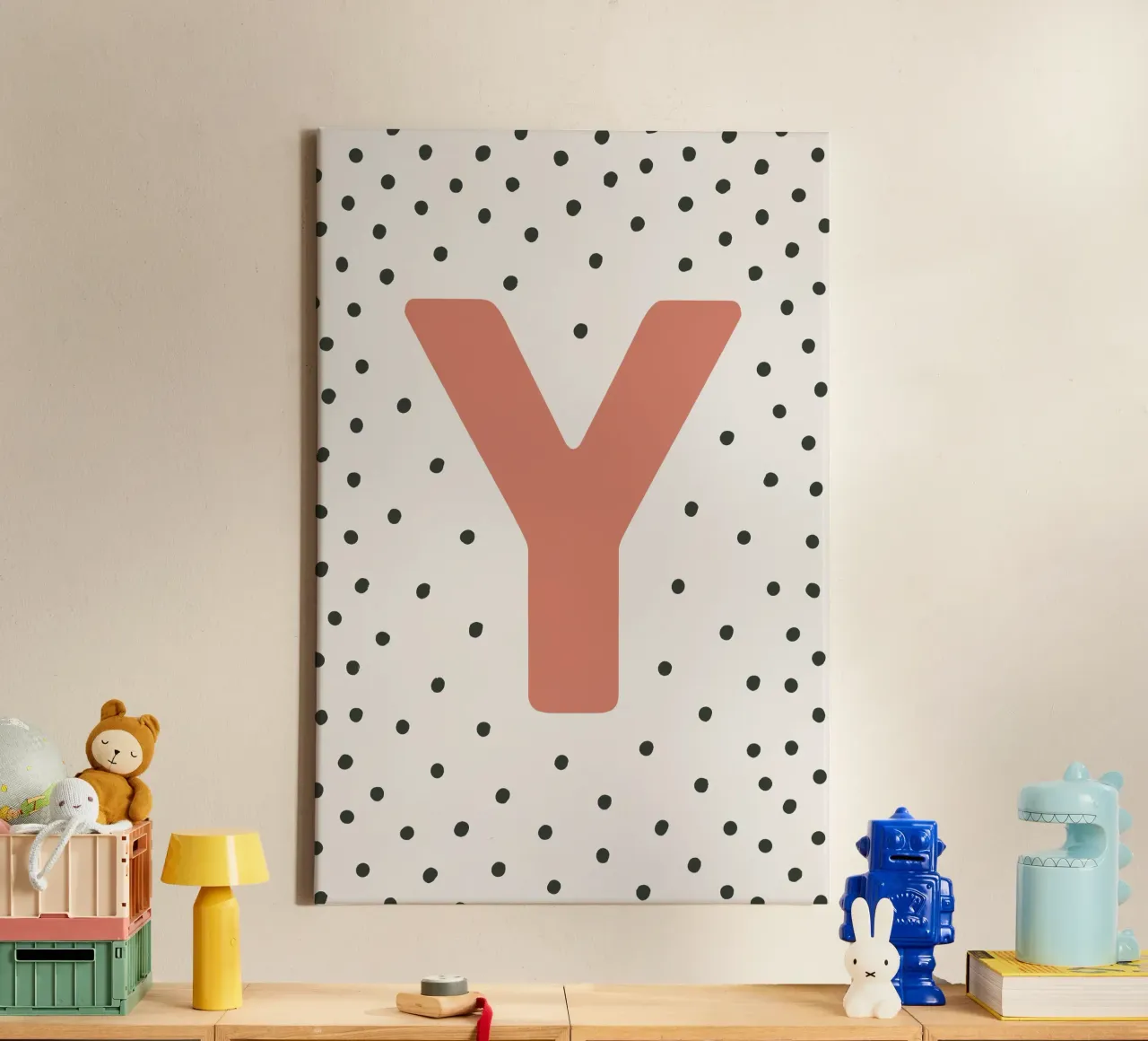 Monogram Y in dot pattern - Modern wall decoration canvas with Floater frame by KidzStudio