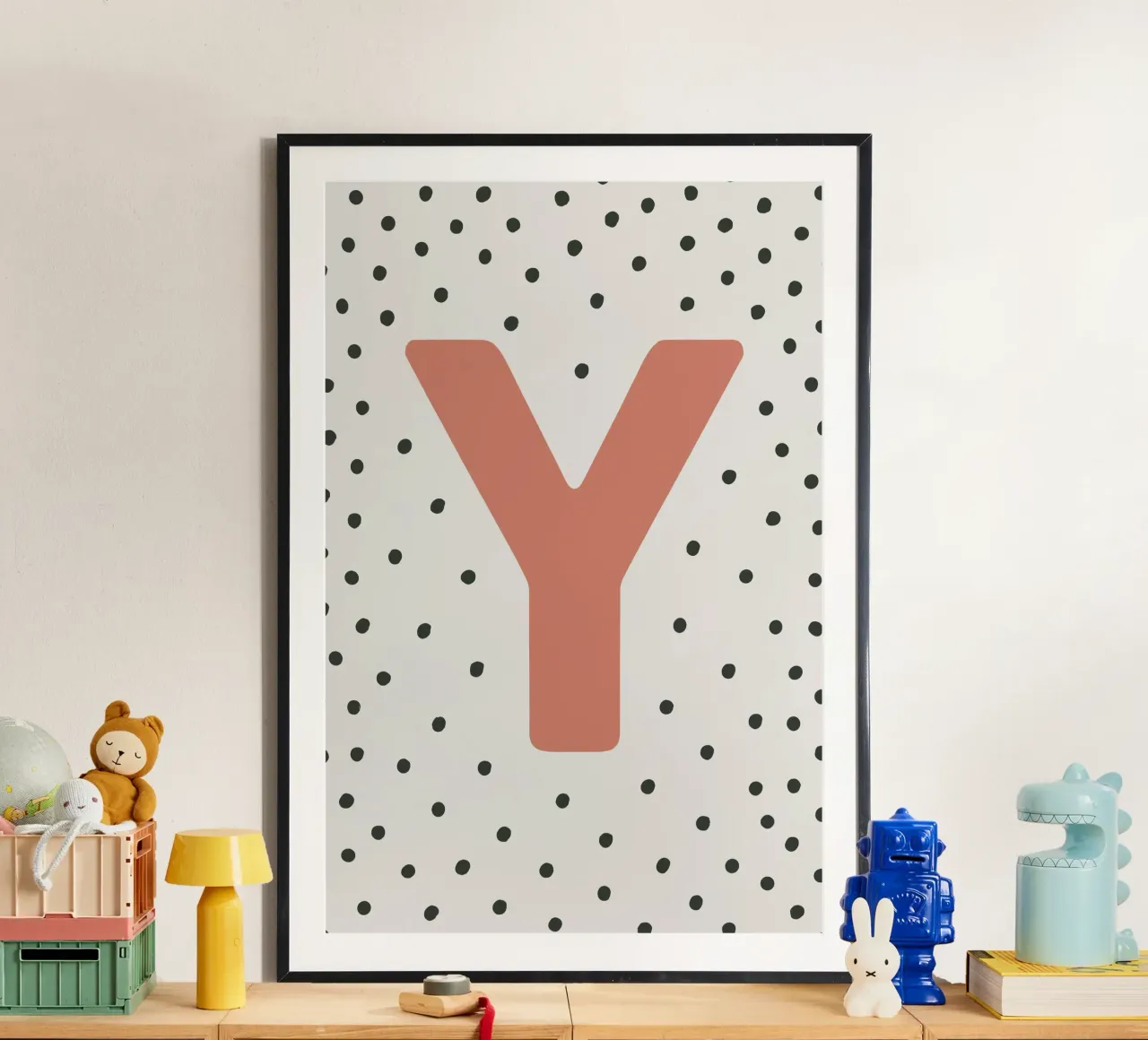 Monogramma Y con motivo a punti - Decorazione murale moderna poster con telaio in alluminio da KidzStudio