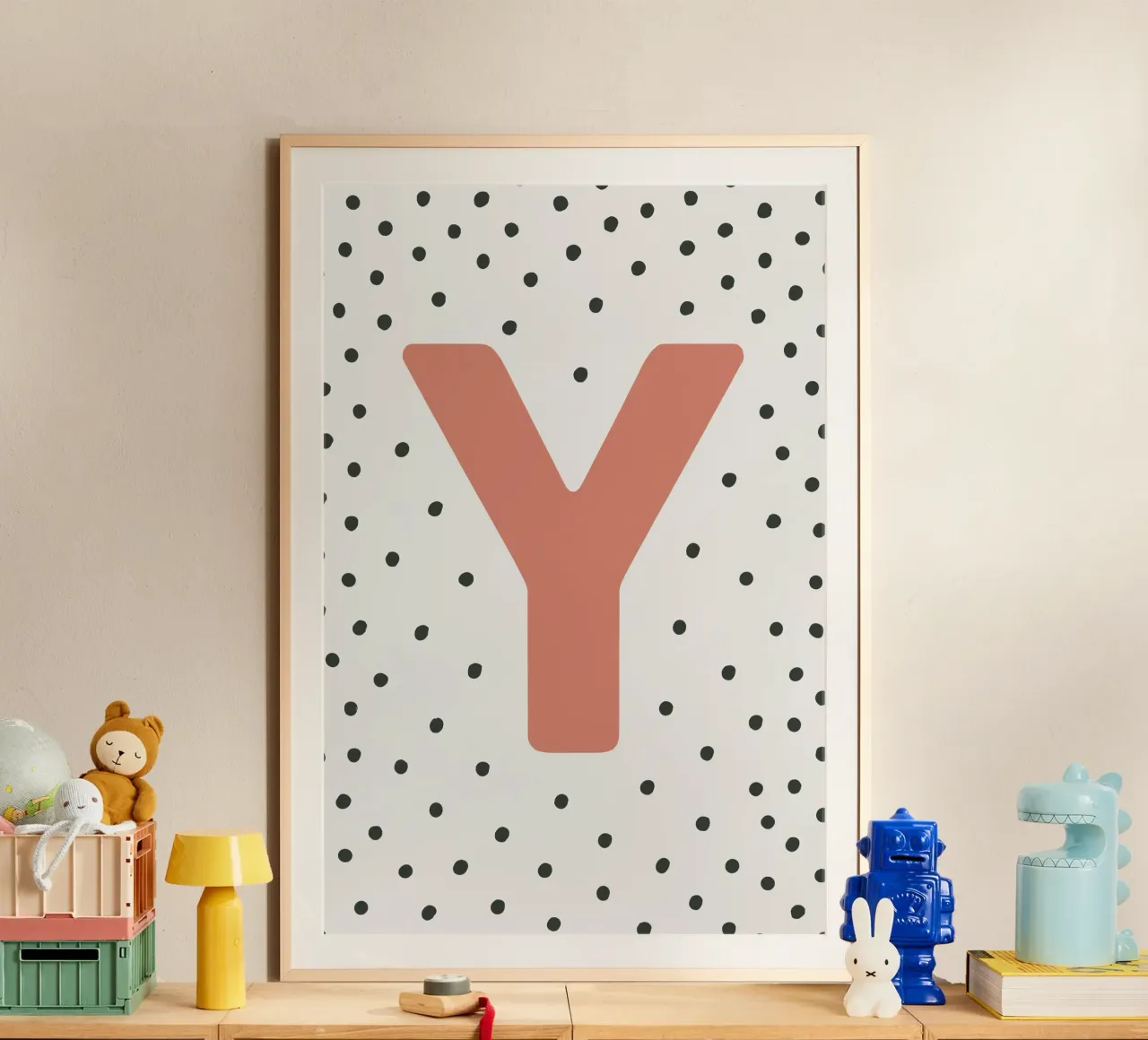 Monogramma Y con motivo a punti - Decorazione murale moderna poster con telaio in alluminio da KidzStudio
