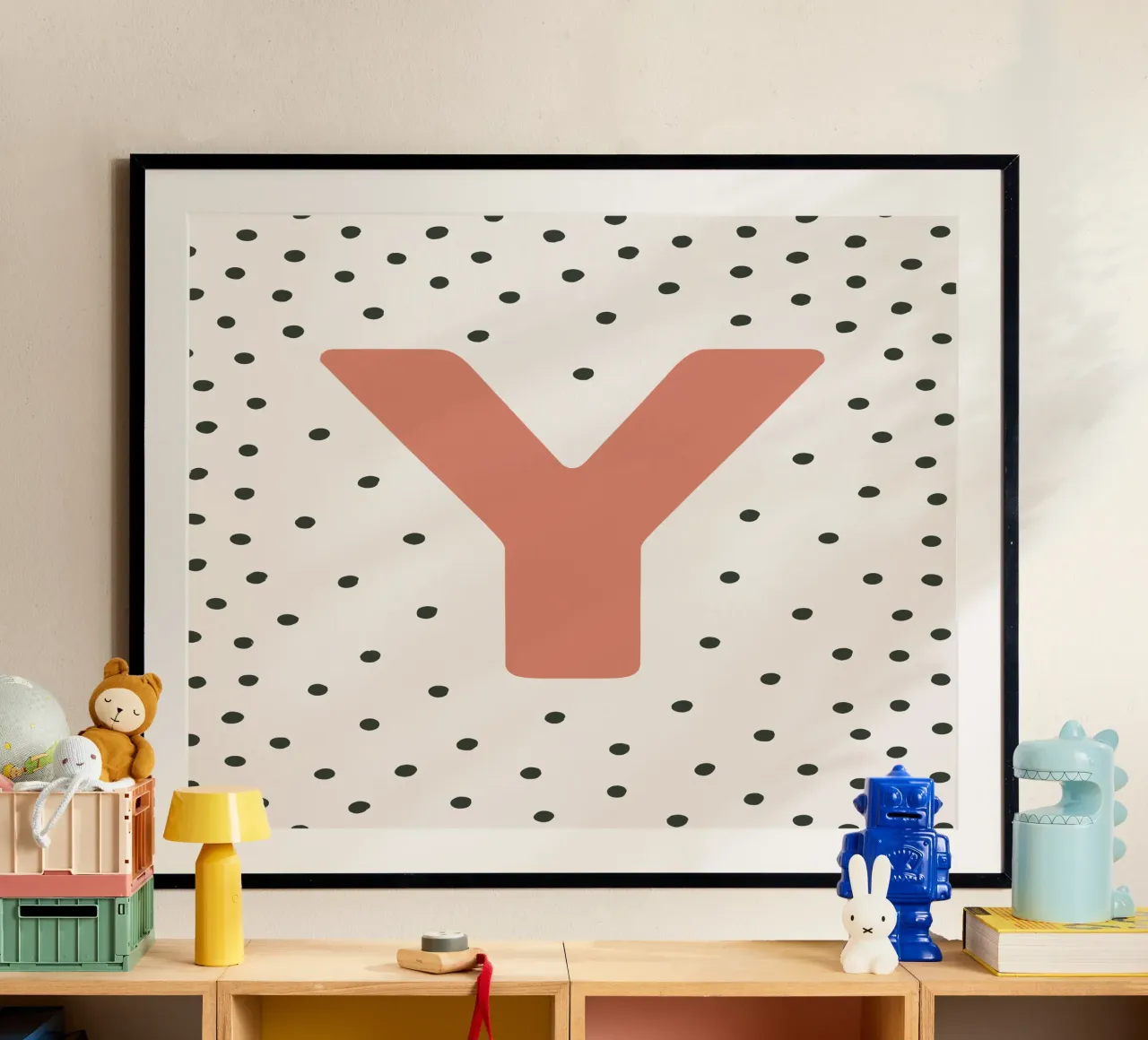 Monogramma Y con motivo a punti - Decorazione murale moderna poster con telaio in alluminio da KidzStudio
