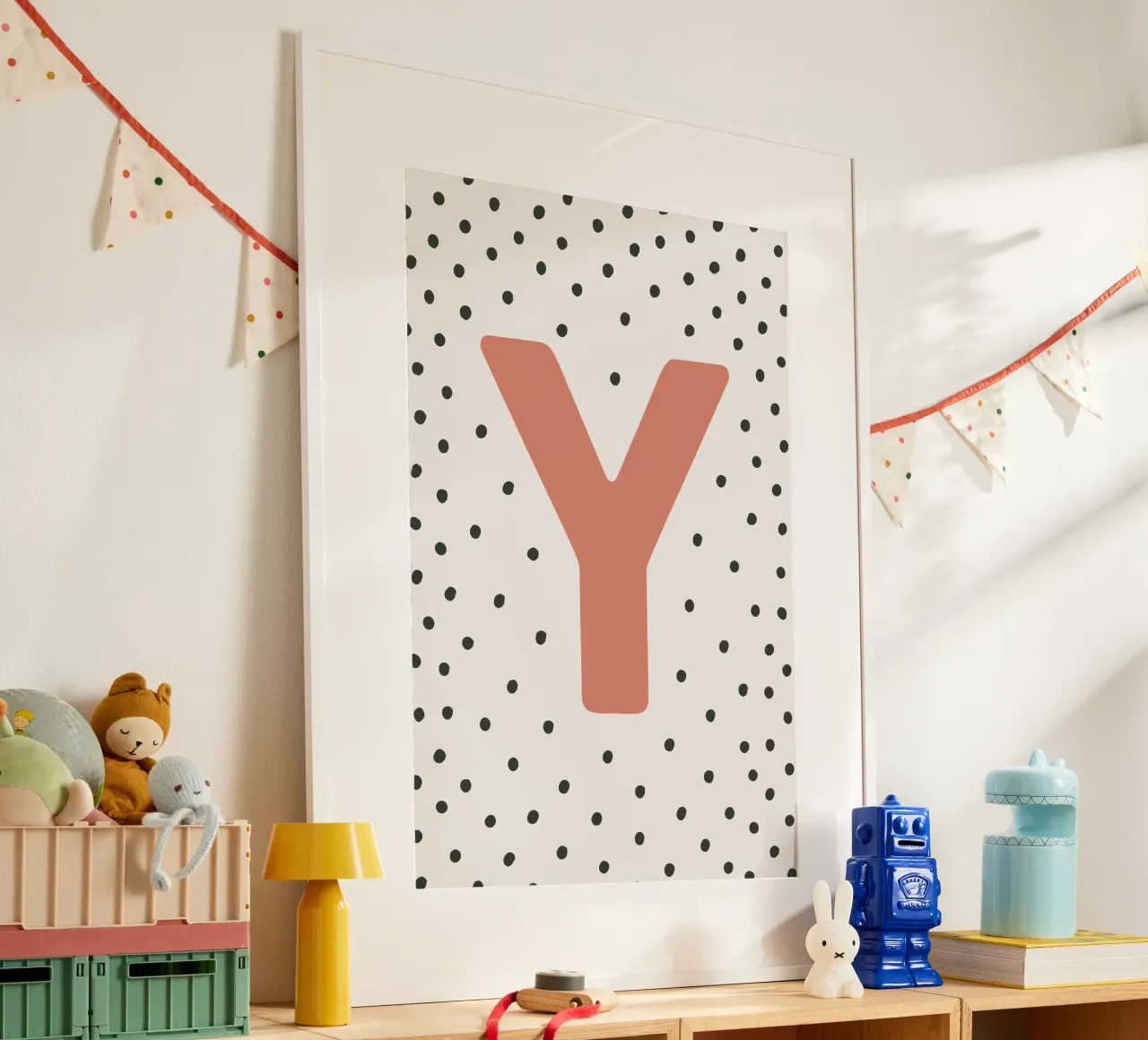 Monogramma Y con motivo a punti - Decorazione murale moderna poster con telaio in alluminio da KidzStudio