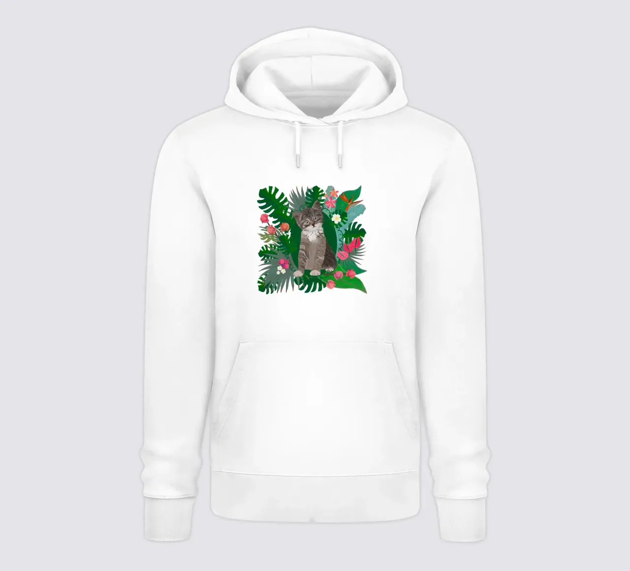 Cute cat and tropical flowers hoodie by gulsengunel