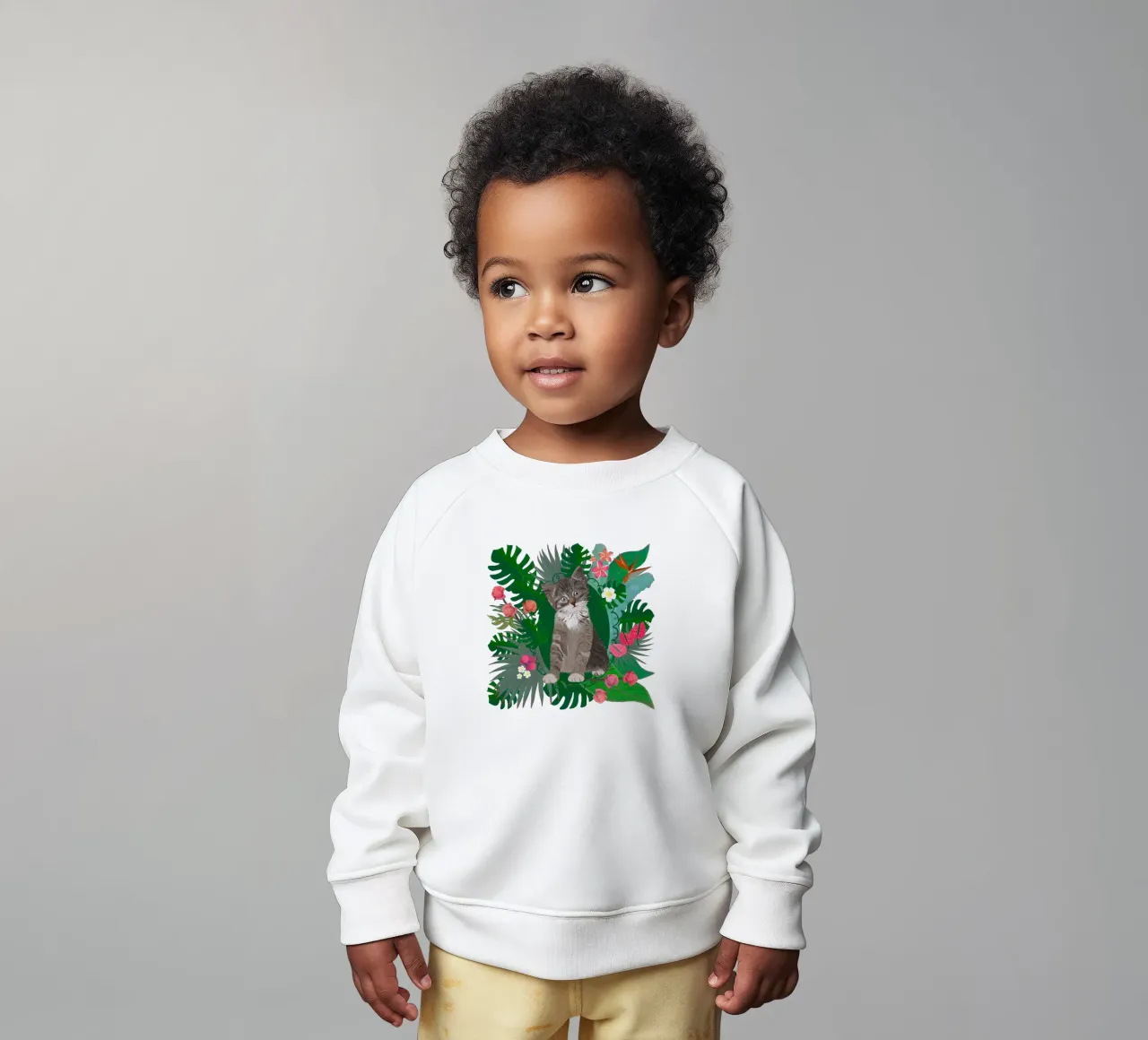 Cute cat and tropical flowers baby sweatshirt by gulsengunel