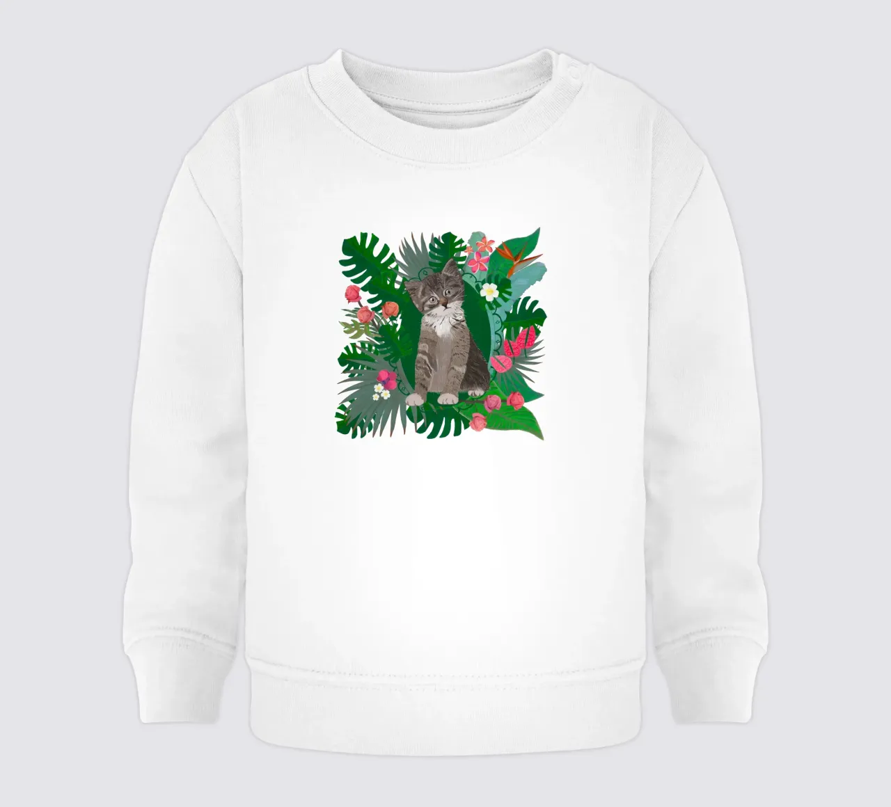Cute cat and tropical flowers baby sweatshirt by gulsengunel
