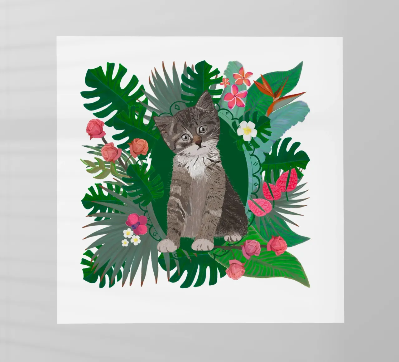 Cute cat and tropical flowers backlit film by gulsengunel