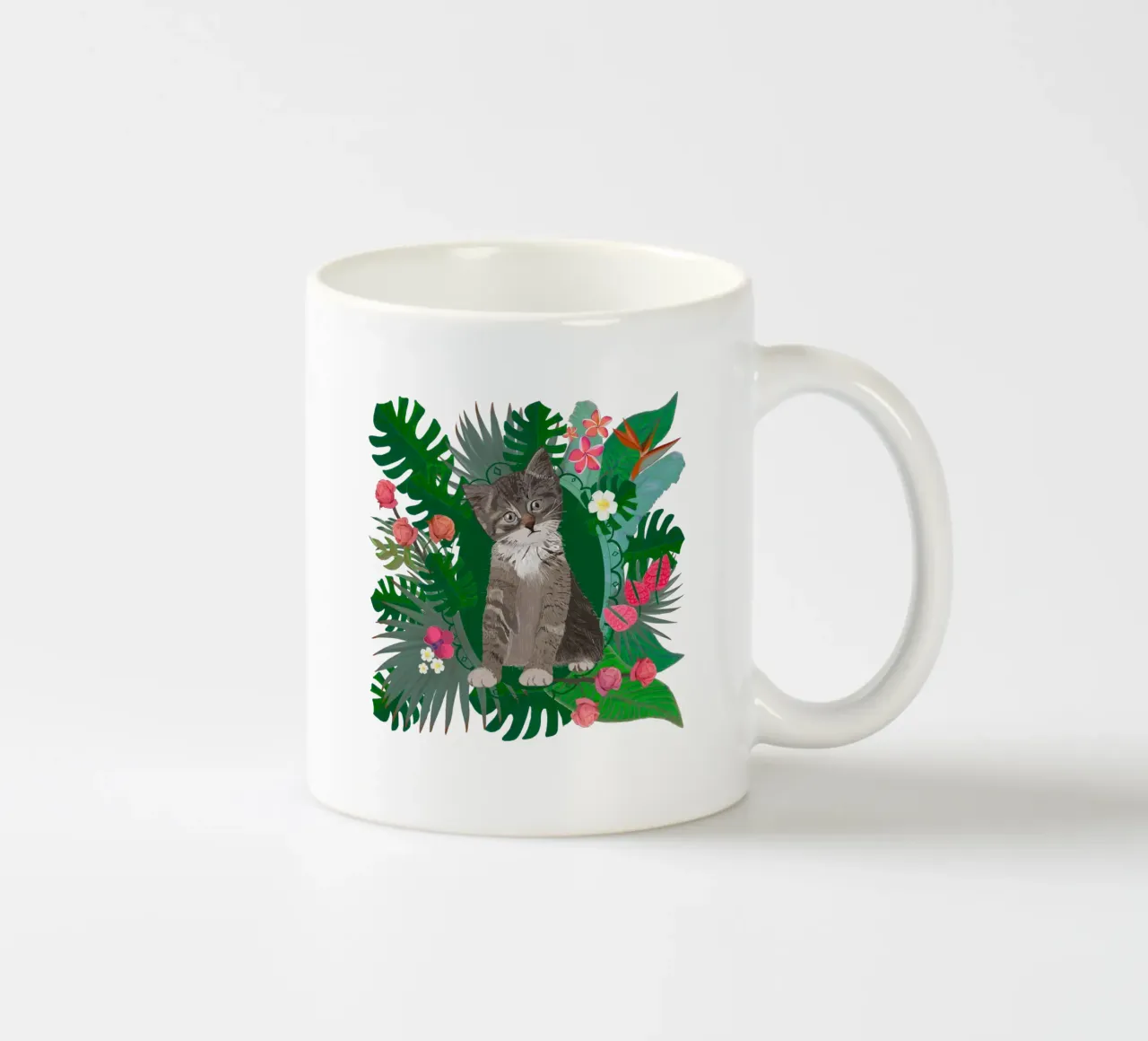 Gatto carino e fiori tropicali tazza in ceramica da gulsengunel
