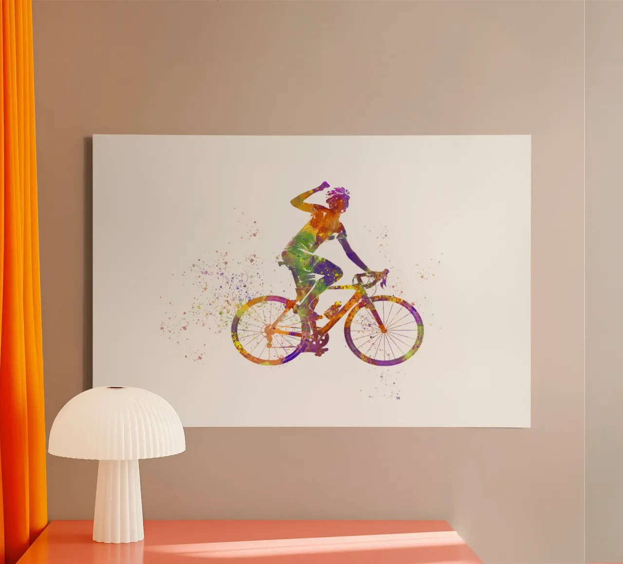 Ciclista in acquerello tela con Cornice a cassetta da ⚽ Sports Pulse