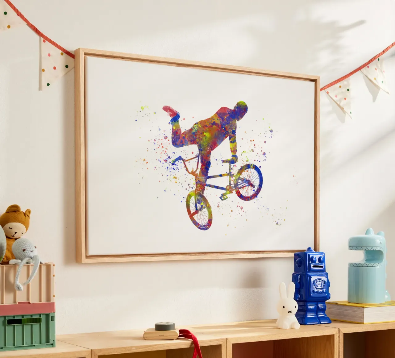 BMX fietser in aquarel canvas met Baklijst van ⚽ Sports Pulse