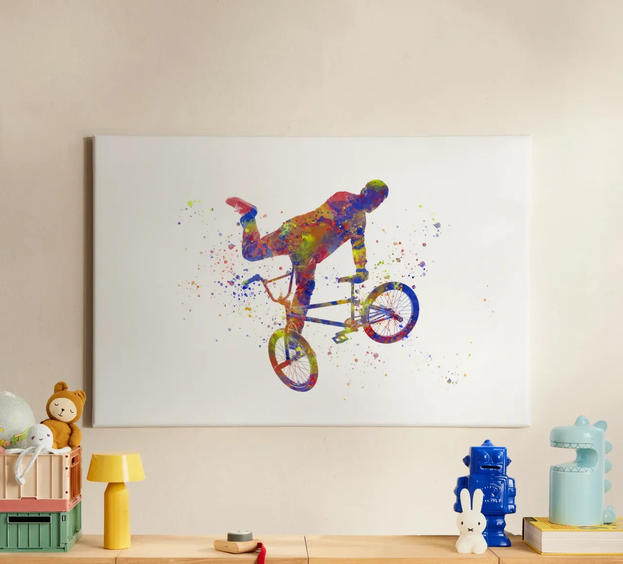 BMX fietser in aquarel canvas met Baklijst van ⚽ Sports Pulse