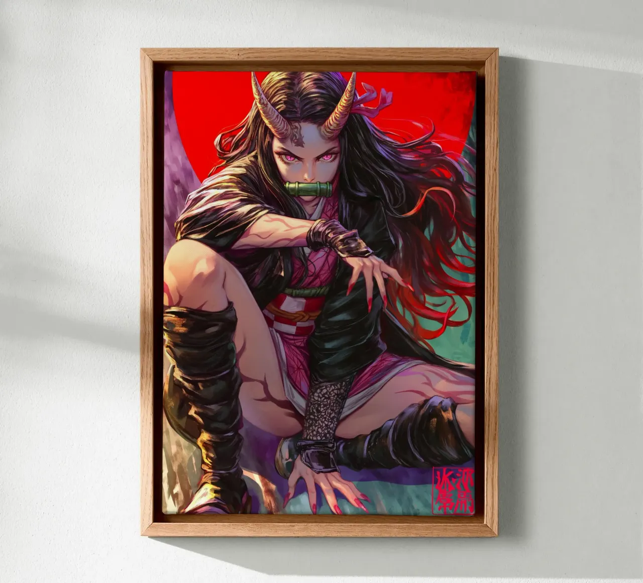 Demonendoder Kimetsu no Yaiba Nezuko canvas met Baklijst van Fleur de Lys