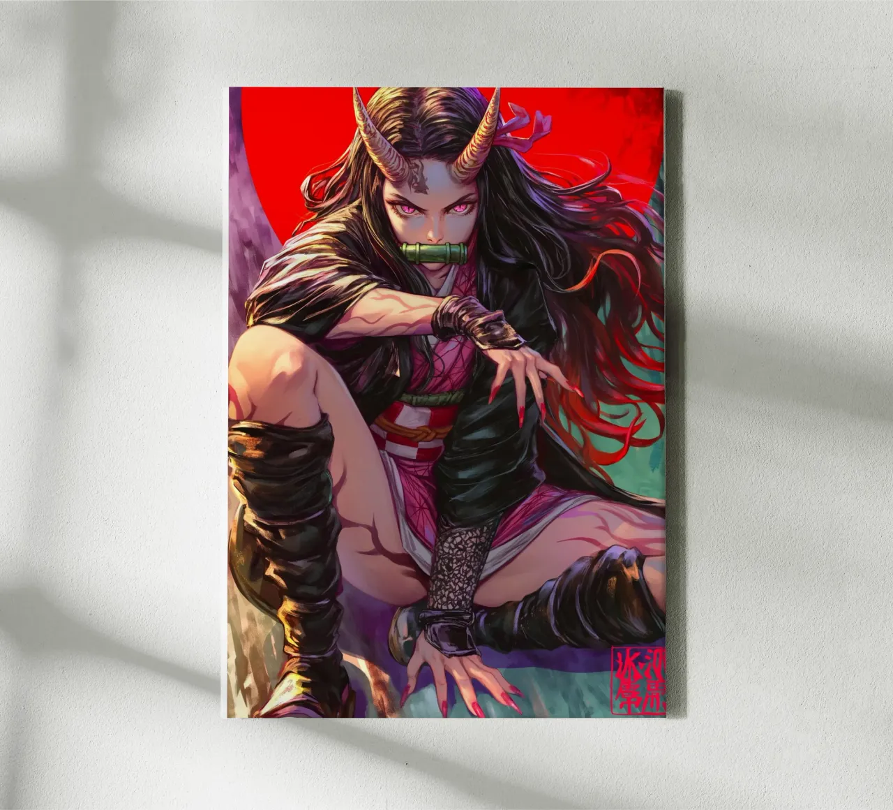 Demonendoder Kimetsu no Yaiba Nezuko canvas met Baklijst van Fleur de Lys
