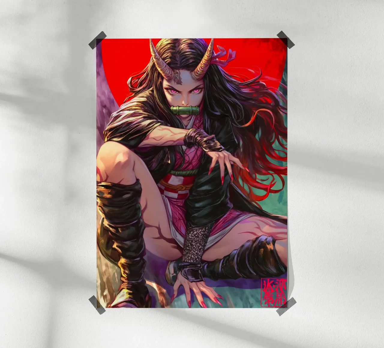 Demonendoder Kimetsu no Yaiba Nezuko poster met aluminium frame van Fleur de Lys