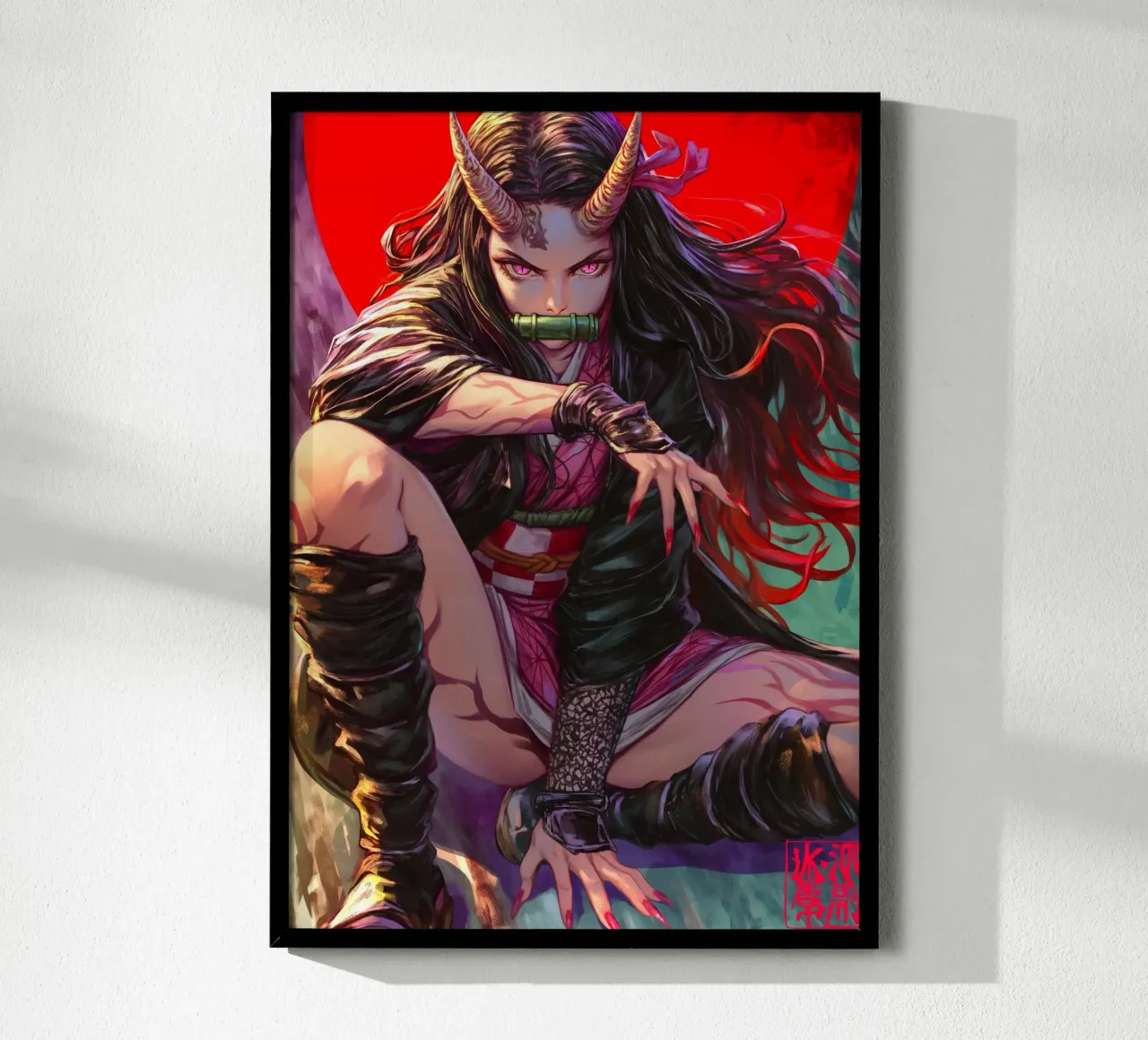 Demonendoder Kimetsu no Yaiba Nezuko poster met aluminium frame van Fleur de Lys