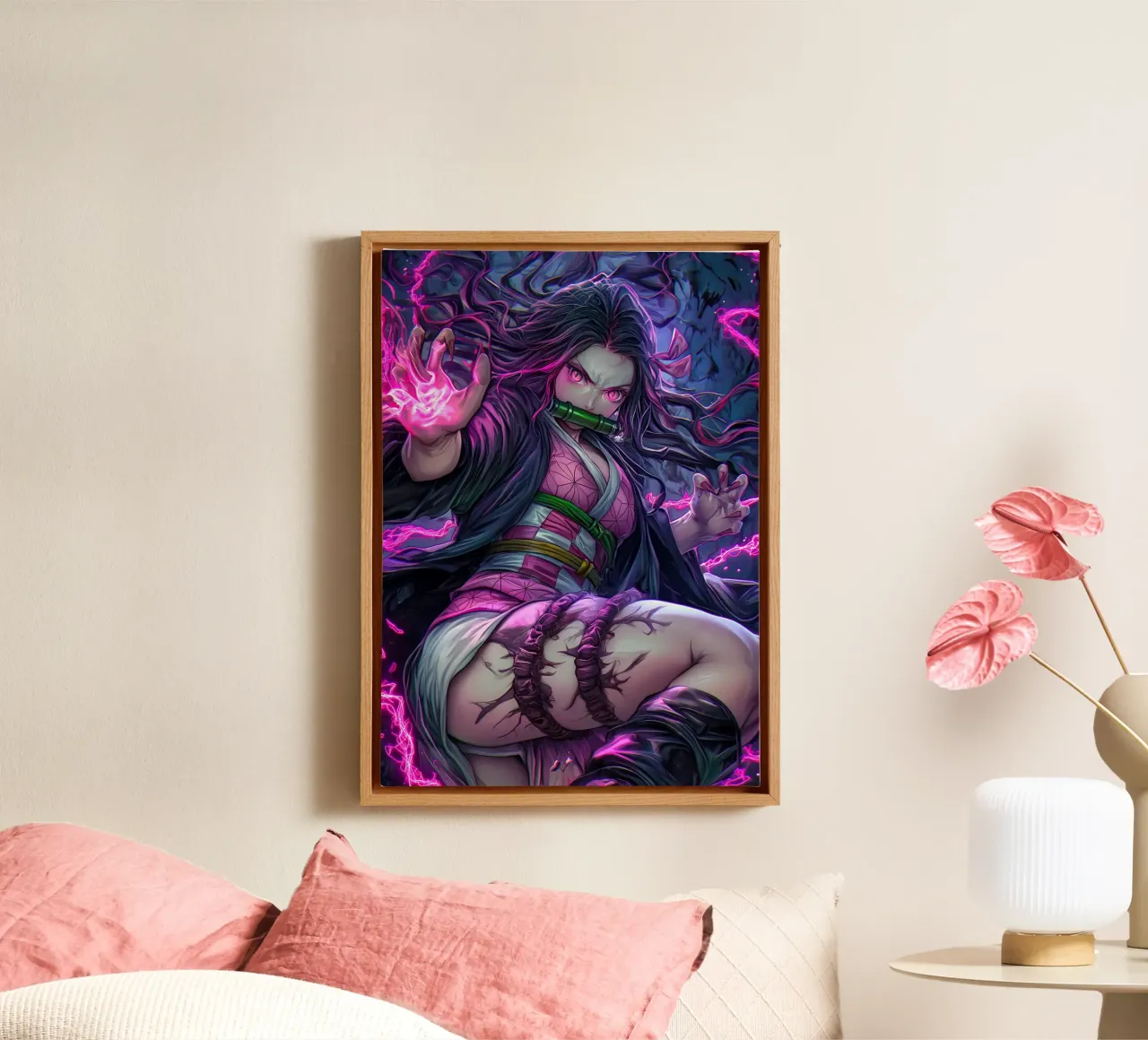 Demonendoder Kimetsu no Yaiba Nezuko canvas met Baklijst van Fleur de Lys
