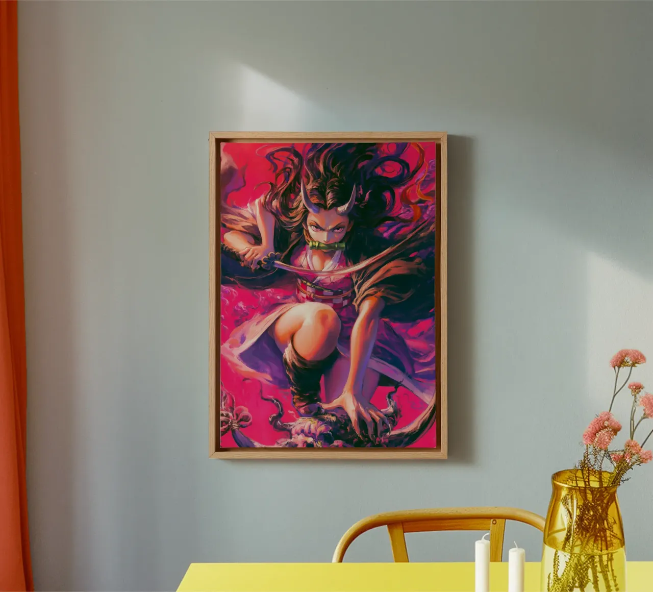Demonendoder Kimetsu no Yaiba Nezuko canvas met Baklijst van Fleur de Lys