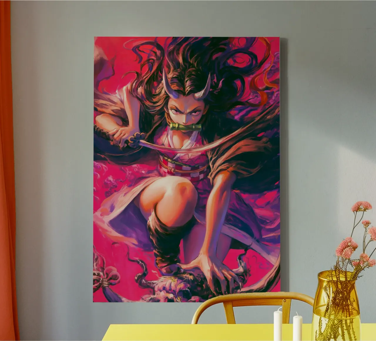 Demonendoder Kimetsu no Yaiba Nezuko canvas met Baklijst van Fleur de Lys
