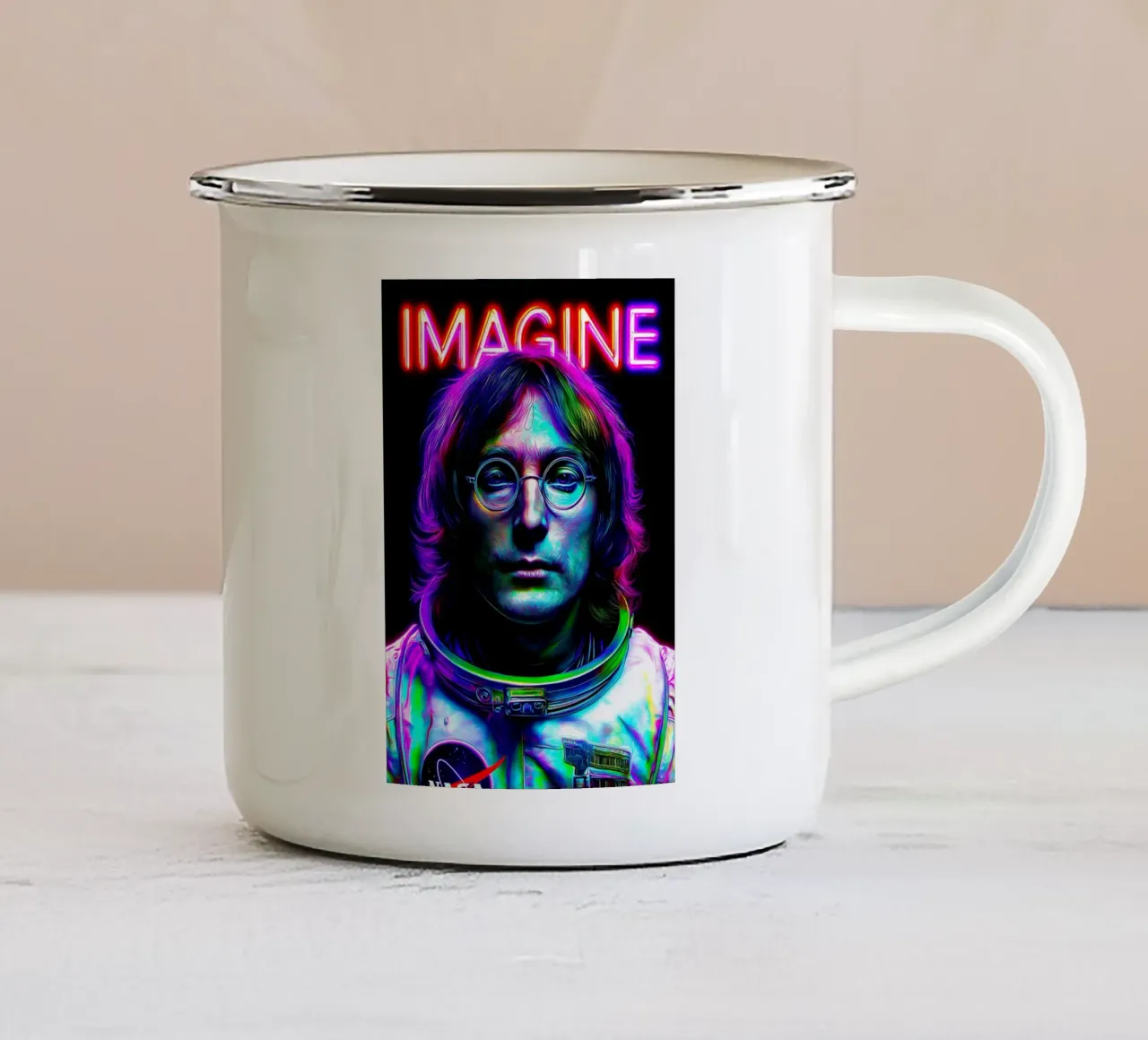 John Lennon The Beatles Imagine enamel mug by Fleur de Lys