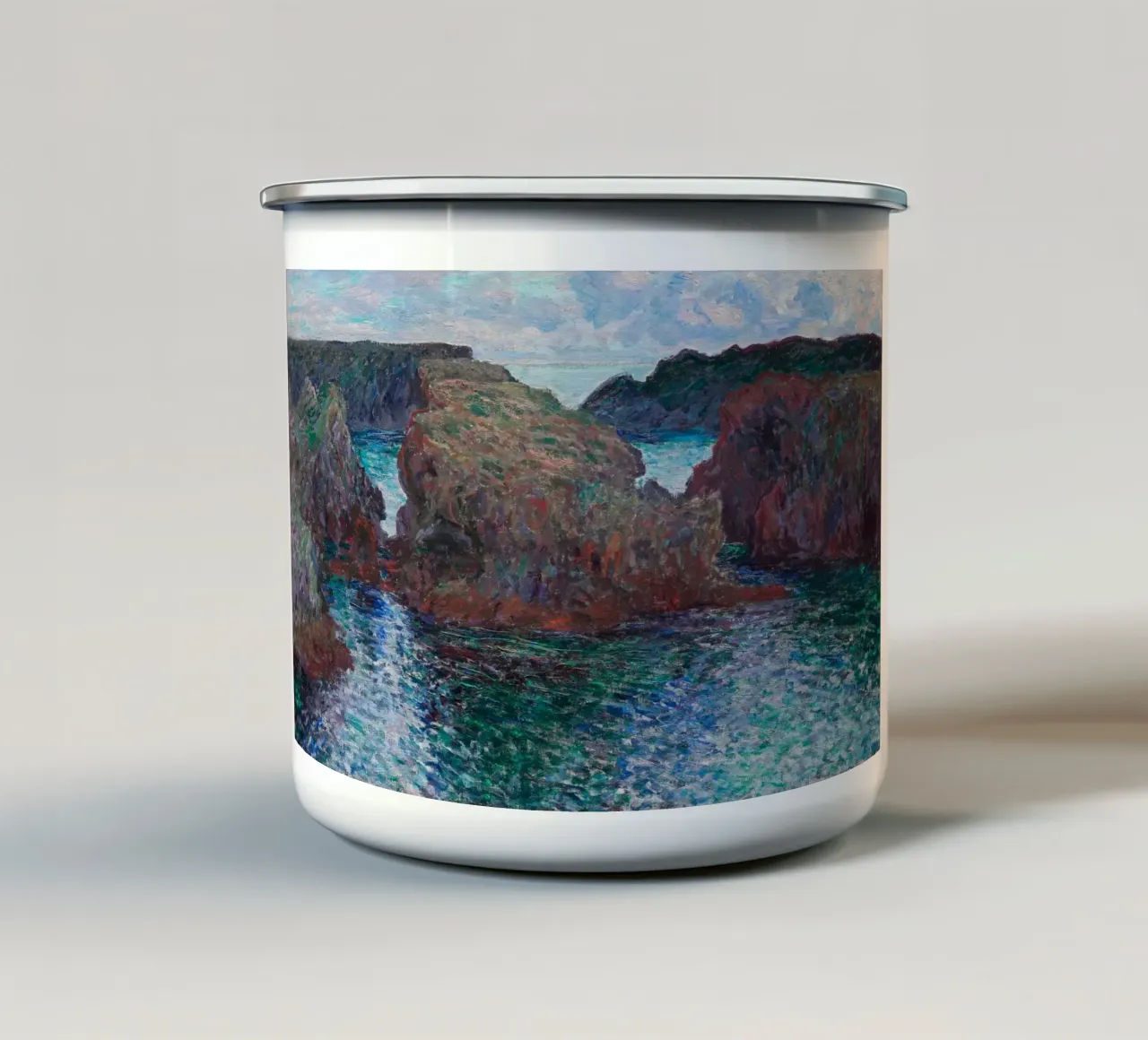 Poster impressionista Le rocce di Monet a Belle-Île tazza in smalto da dawnthesea