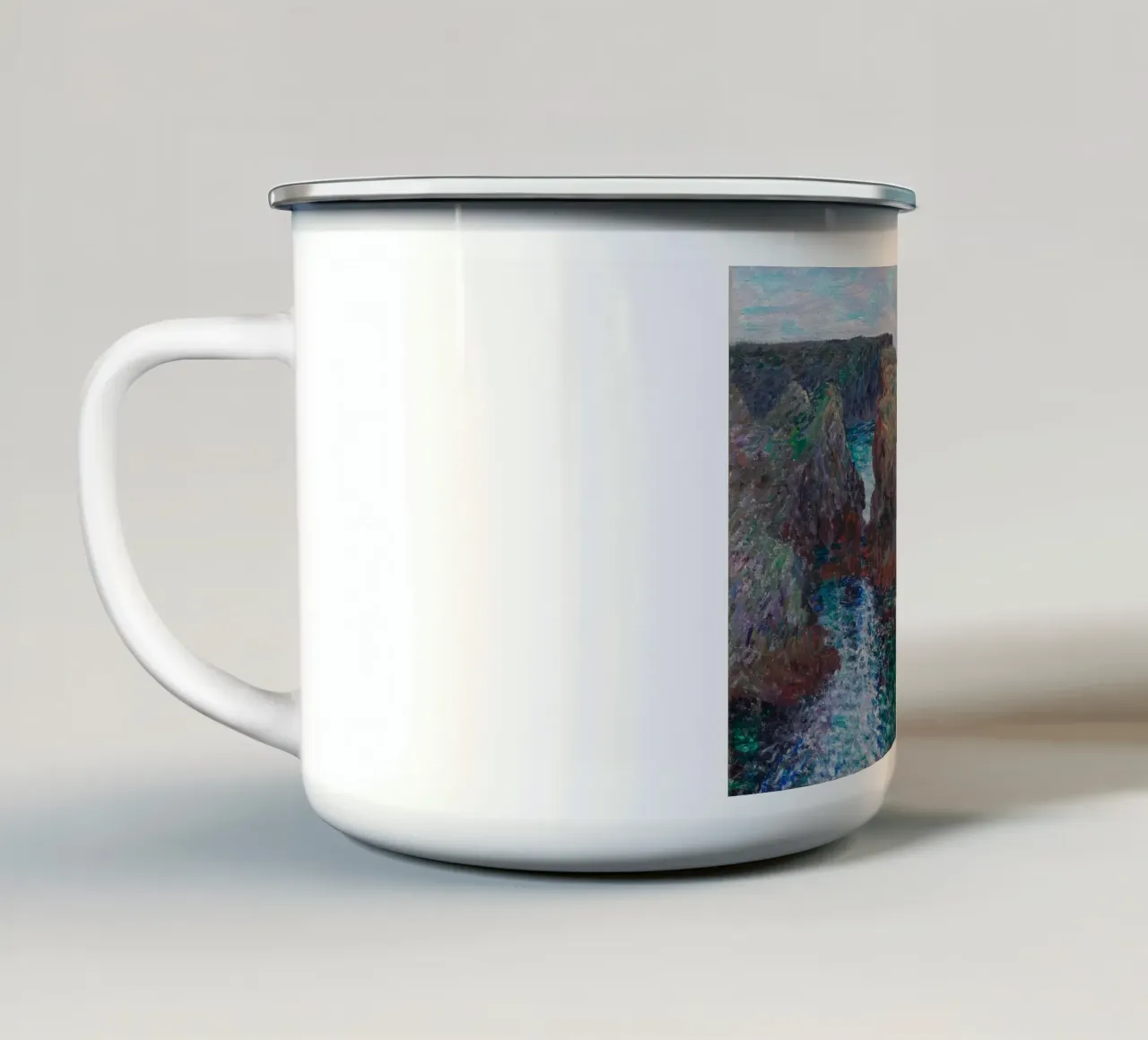 Poster impressionista Le rocce di Monet a Belle-Île tazza in smalto da dawnthesea