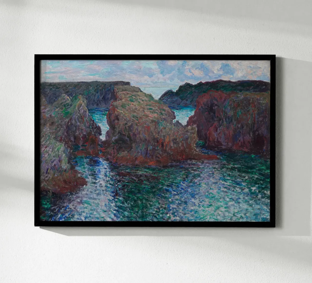 Poster impressionista Le rocce di Monet a Belle-Île poster con telaio in legno da dawnthesea