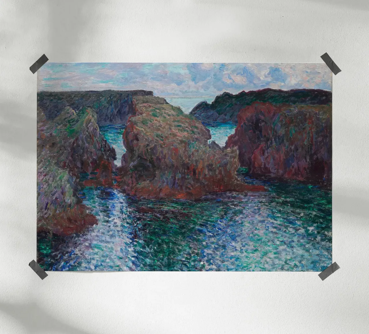 Poster impressionista Le rocce di Monet a Belle-Île poster con telaio in legno da dawnthesea