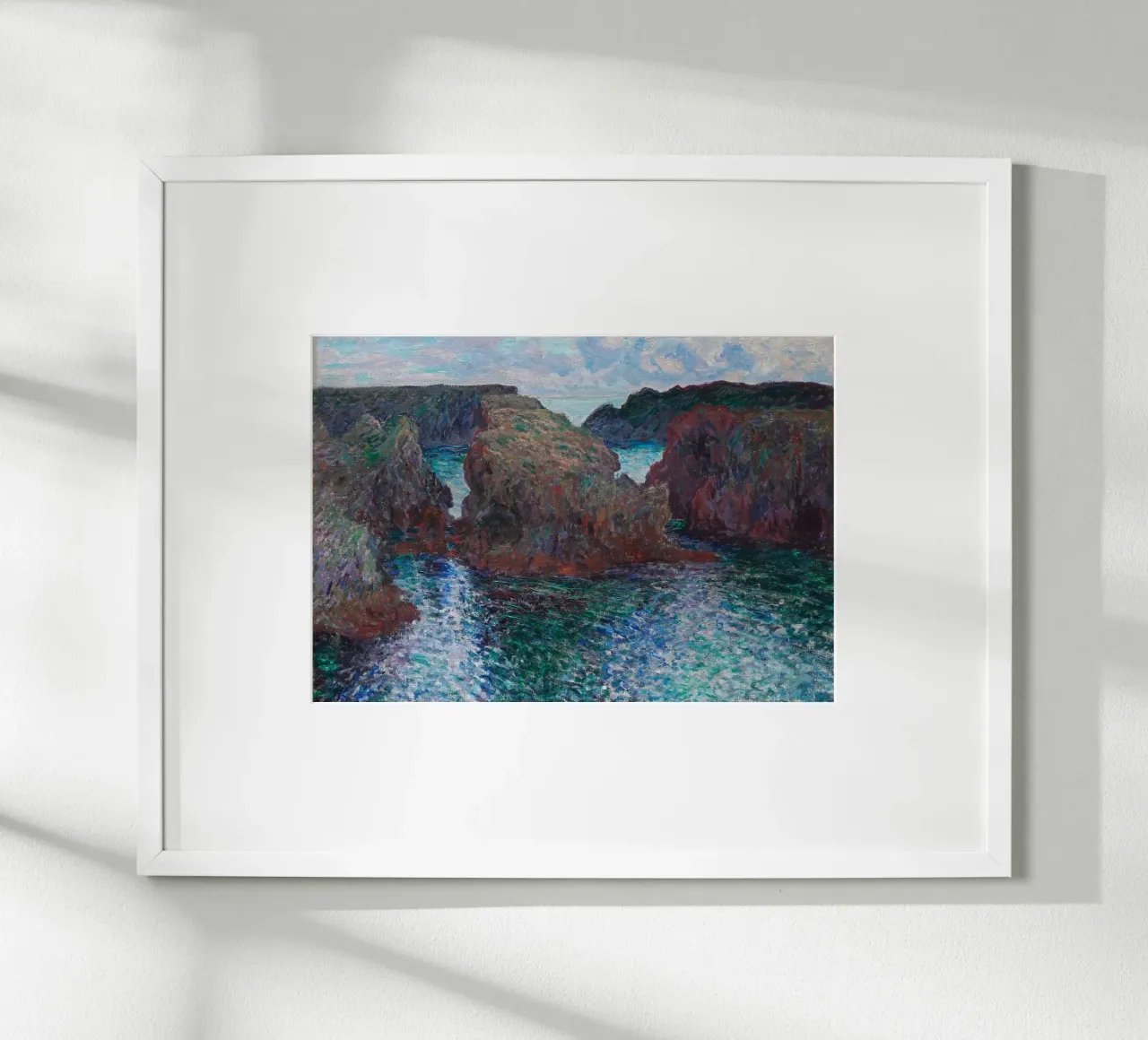 Poster impressionista Le rocce di Monet a Belle-Île poster con telaio in legno da dawnthesea