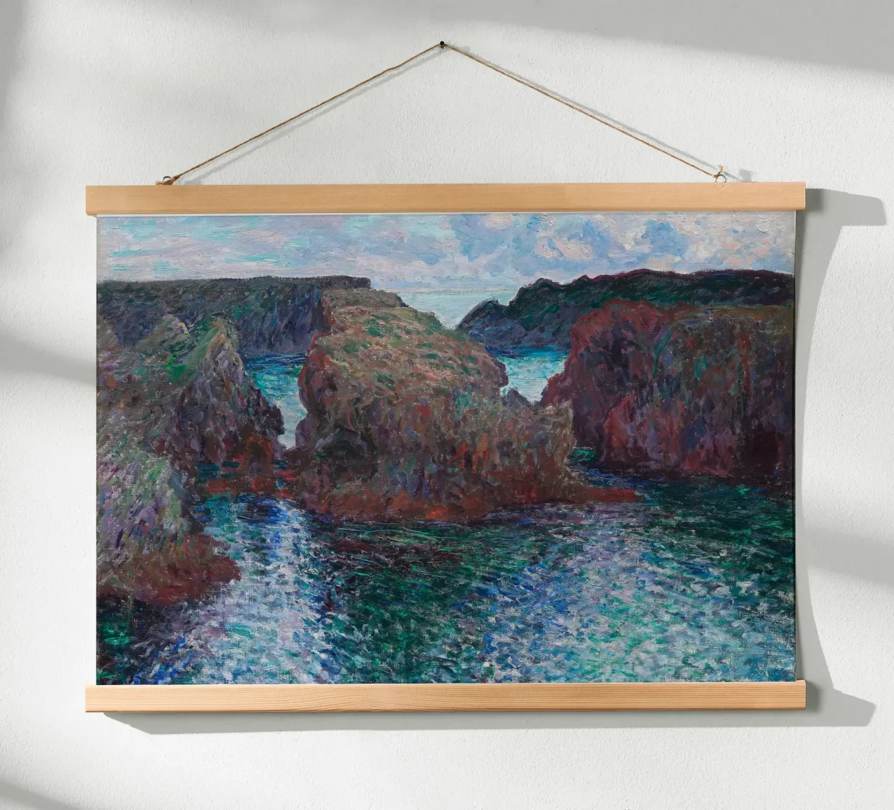 Poster impressionista Le rocce di Monet a Belle-Île poster con telaio in legno da dawnthesea