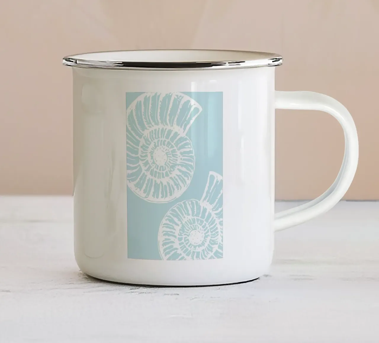 Nautilus Shell Blue Vintage Line Art Poster tazza in smalto da dawnthesea