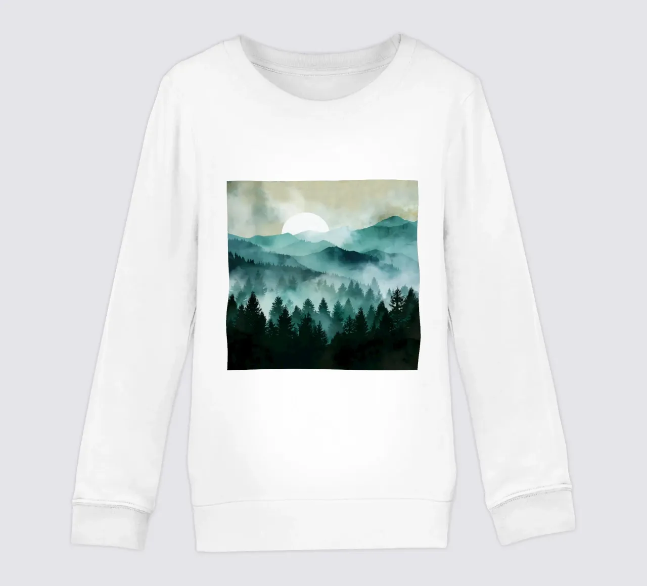 Veil of Pines - Mist Rising in a Forest Dawn sudadera para niño de Dune