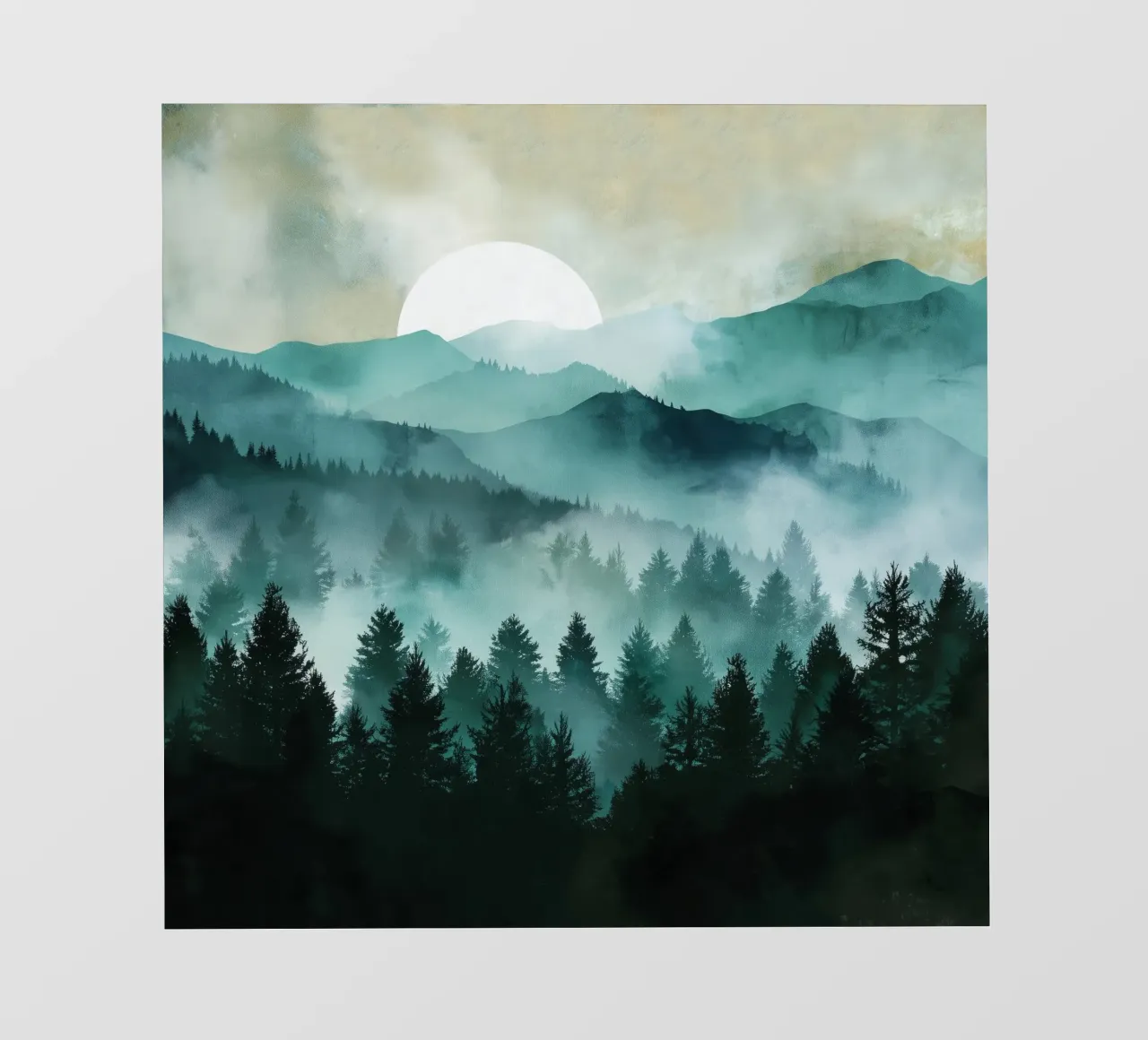 Veil of Pines - Mist Rising in a Forest Dawn lámina retroiluminada de Dune
