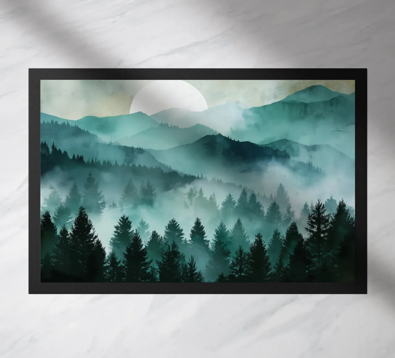 Veil of Pines - Mist Rising in a Forest Dawn felpudo de Dune