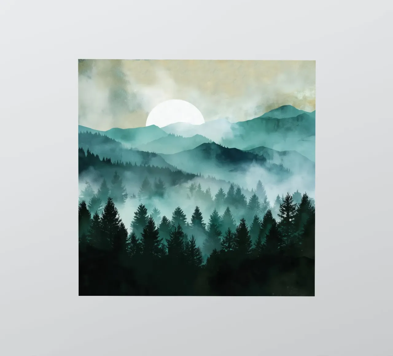 Veil of Pines - Mist Rising in a Forest Dawn pegatina de Dune