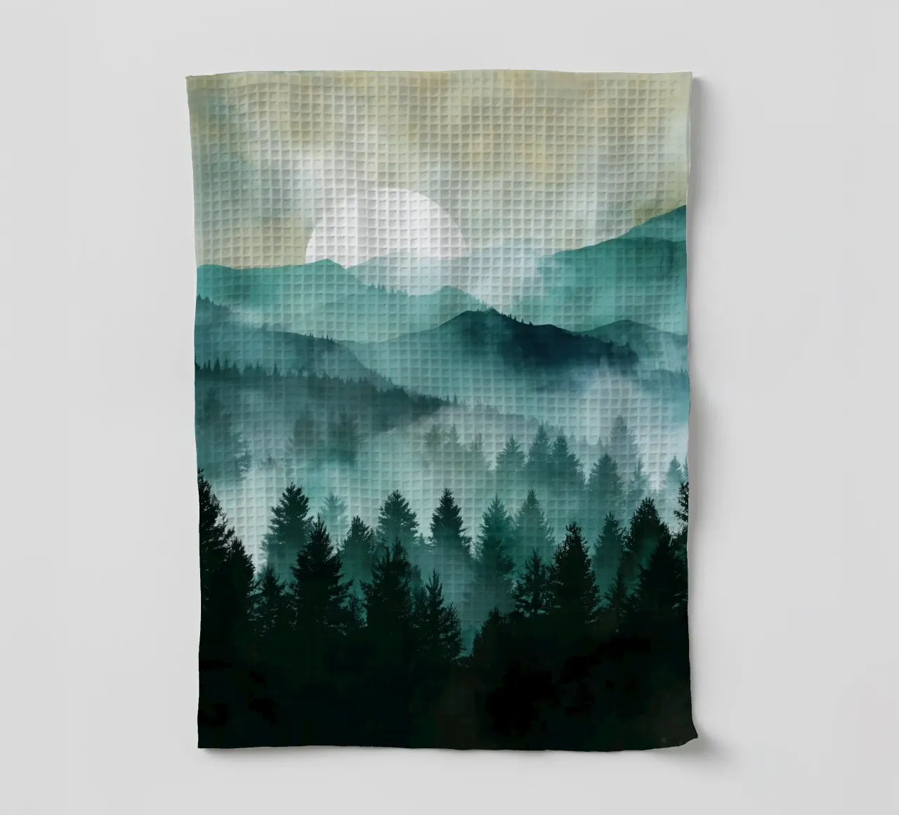 Veil of Pines - Mist Rising in a Forest Dawn paño de cocina de Dune