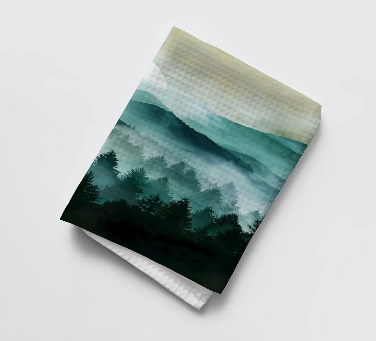 Veil of Pines - Mist Rising in a Forest Dawn paño de cocina de Dune