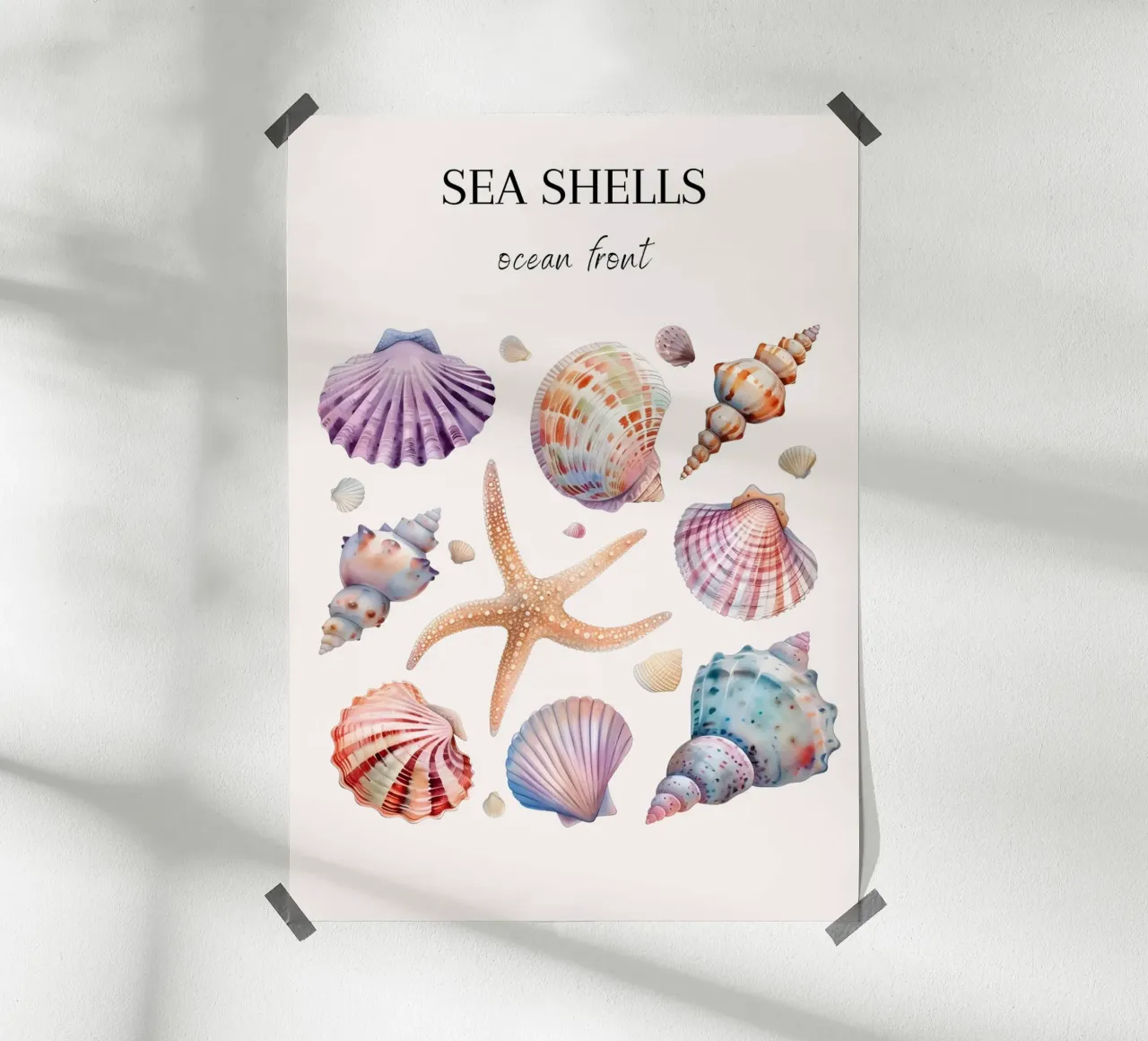 "Conchiglie di mare davanti all'oceano" acquerello marino poster da dawnthesea