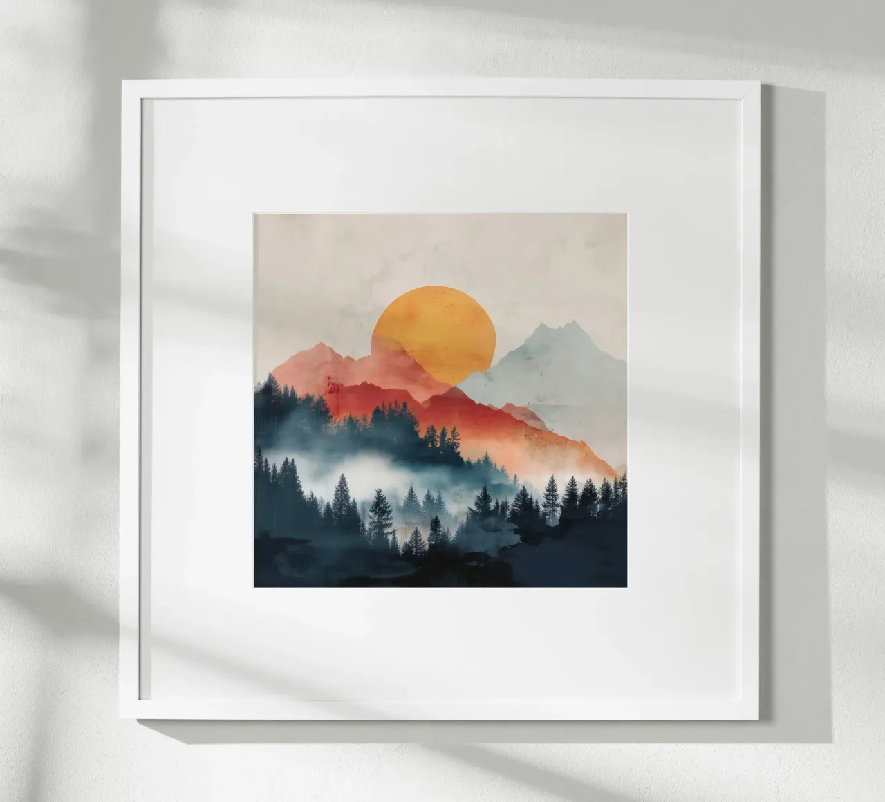 Mountain Ember - A Sun Rises Through Smoky Pines Poster von Dune