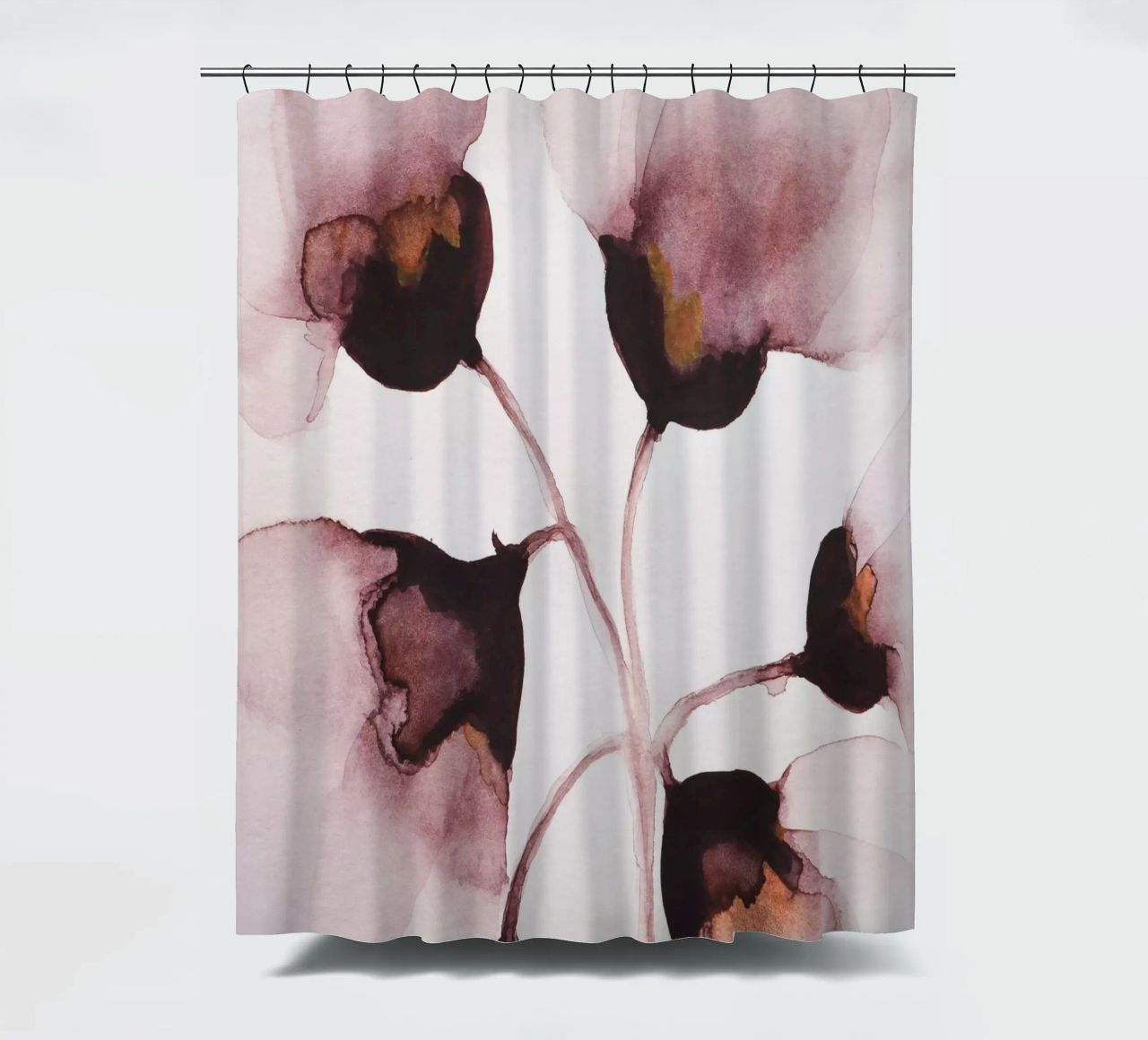 Blume Aquarellmalerei in staubigem Rosa Duschvorhang von Ingrid Beddoes