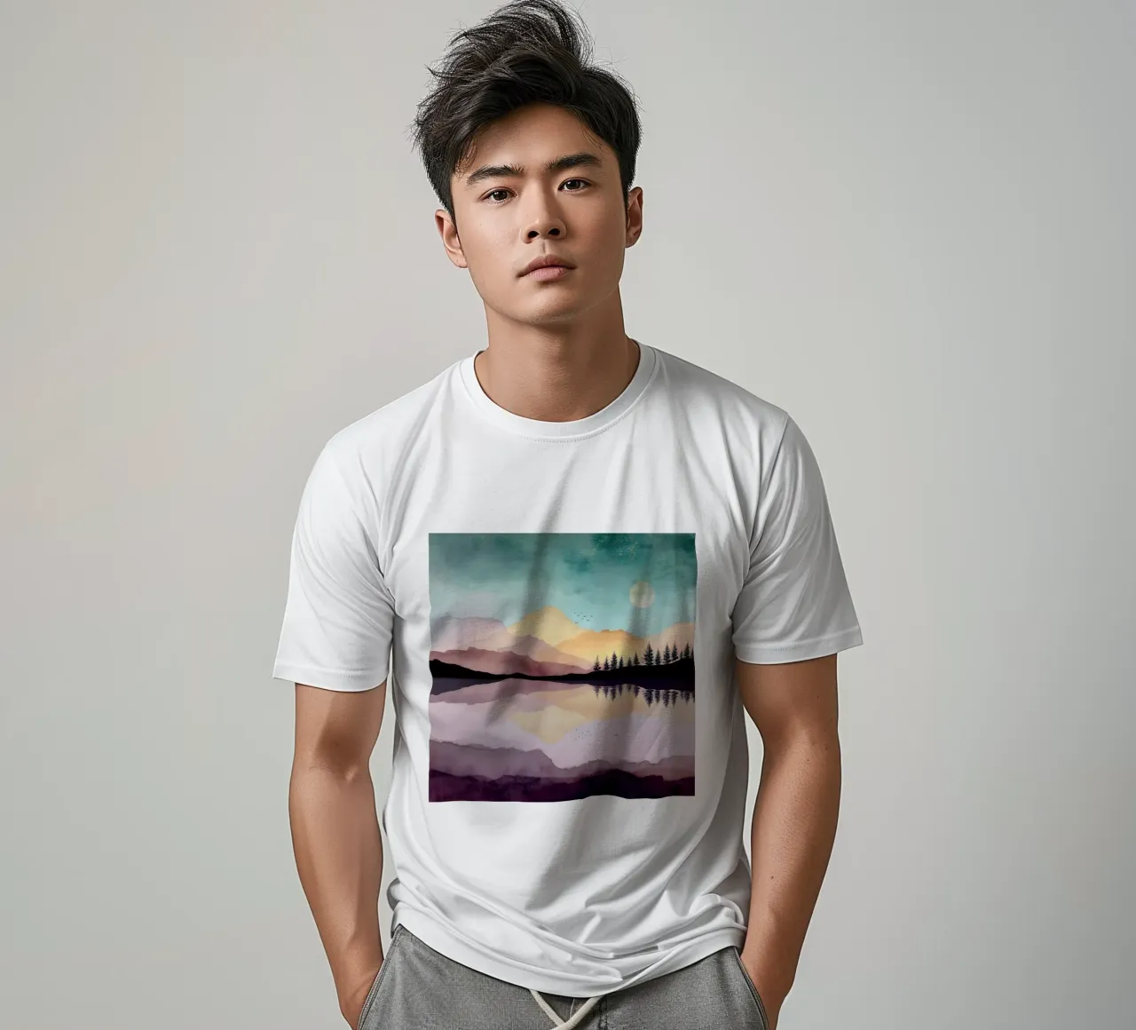 Dreaming Pines - Reflections Beneath a Blushing Sky t-shirt da Dune