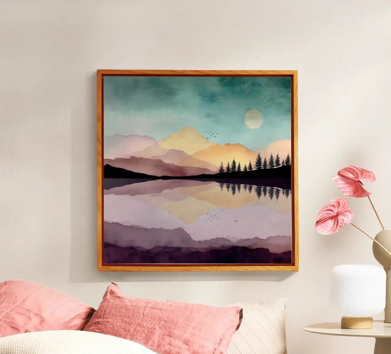 Dreaming Pines - Reflections Beneath a Blushing Sky plexiglass da Dune