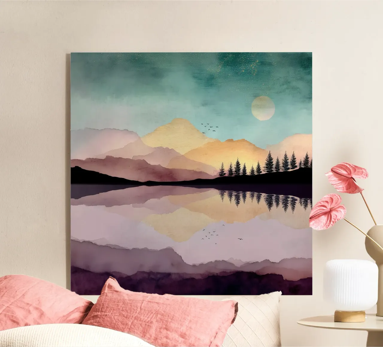 Dreaming Pines - Reflections Beneath a Blushing Sky plexiglass da Dune