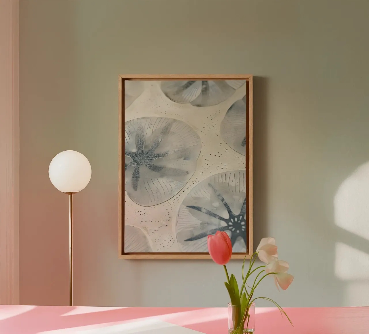 Zanddollar Abstract Kust Neutraal Poster canvas met Baklijst van dawnthesea