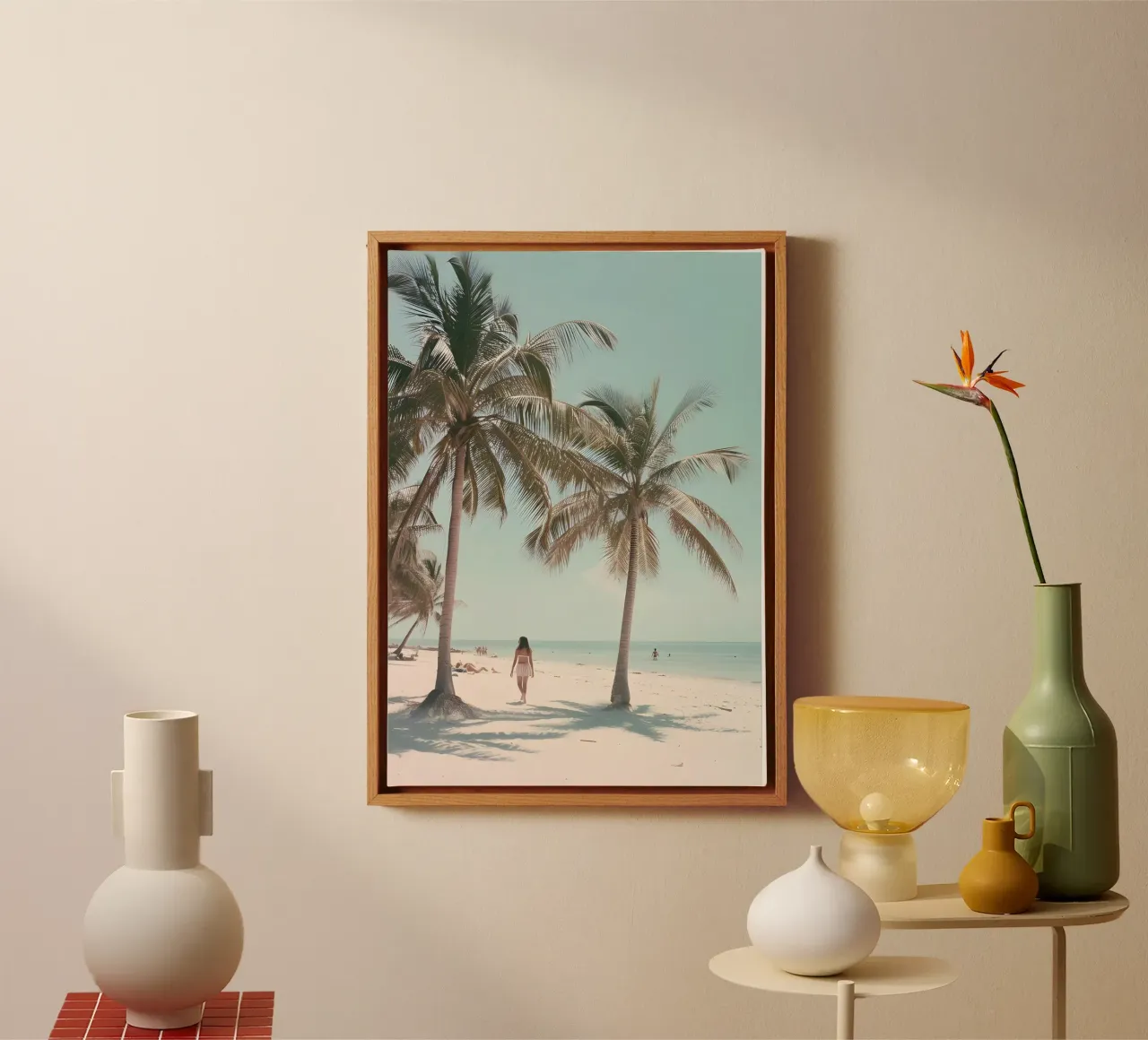 Palm Trees Strand Serene Oceaan Kust Kunst Poster canvas met Baklijst van dawnthesea