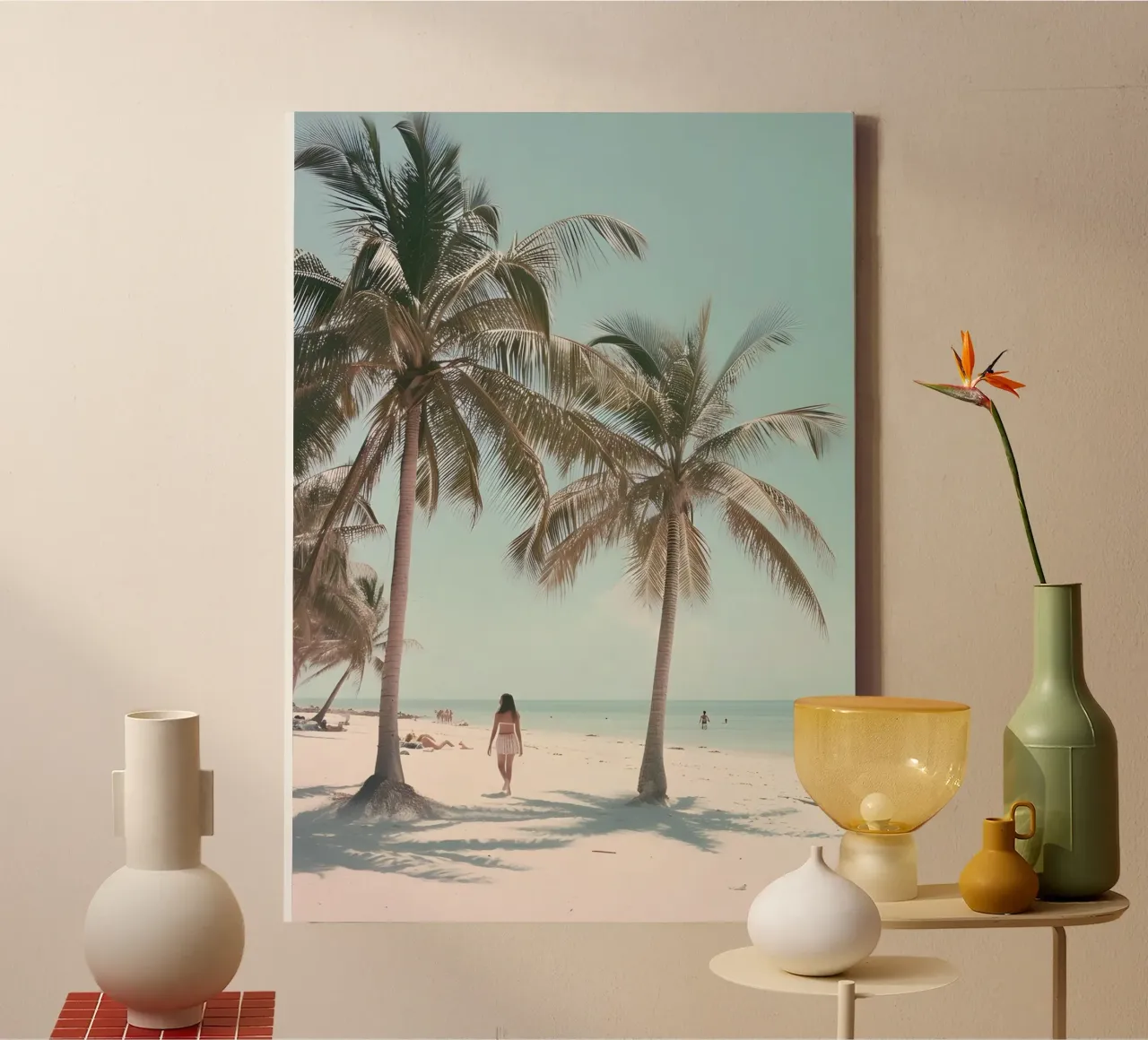 Palm Trees Strand Serene Oceaan Kust Kunst Poster canvas met Baklijst van dawnthesea
