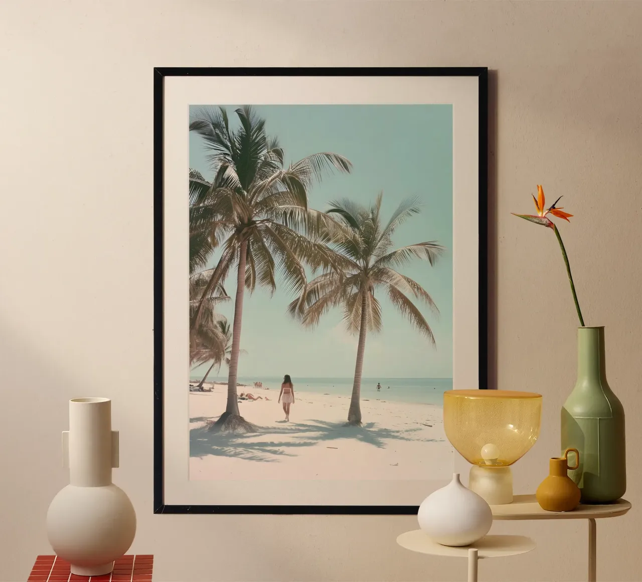 Poster d'arte costiera Palm Trees Beach Serene Ocean poster da dawnthesea