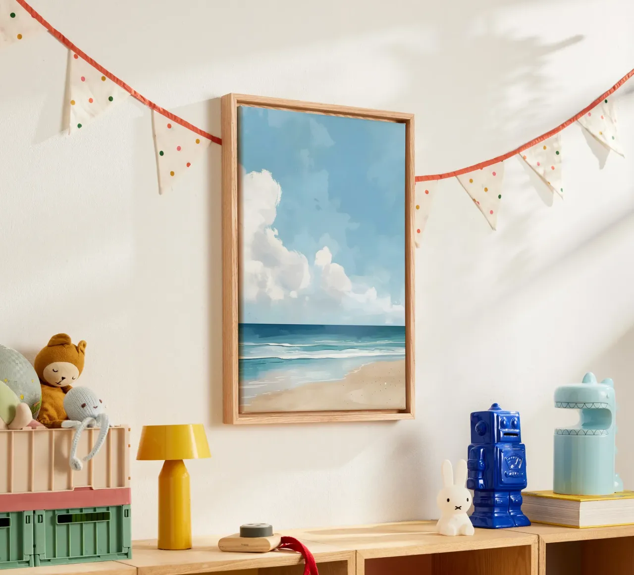 Serene Strand Uitzicht Poster - Minimal Kust Muur Kunst canvas met Baklijst van dawnthesea