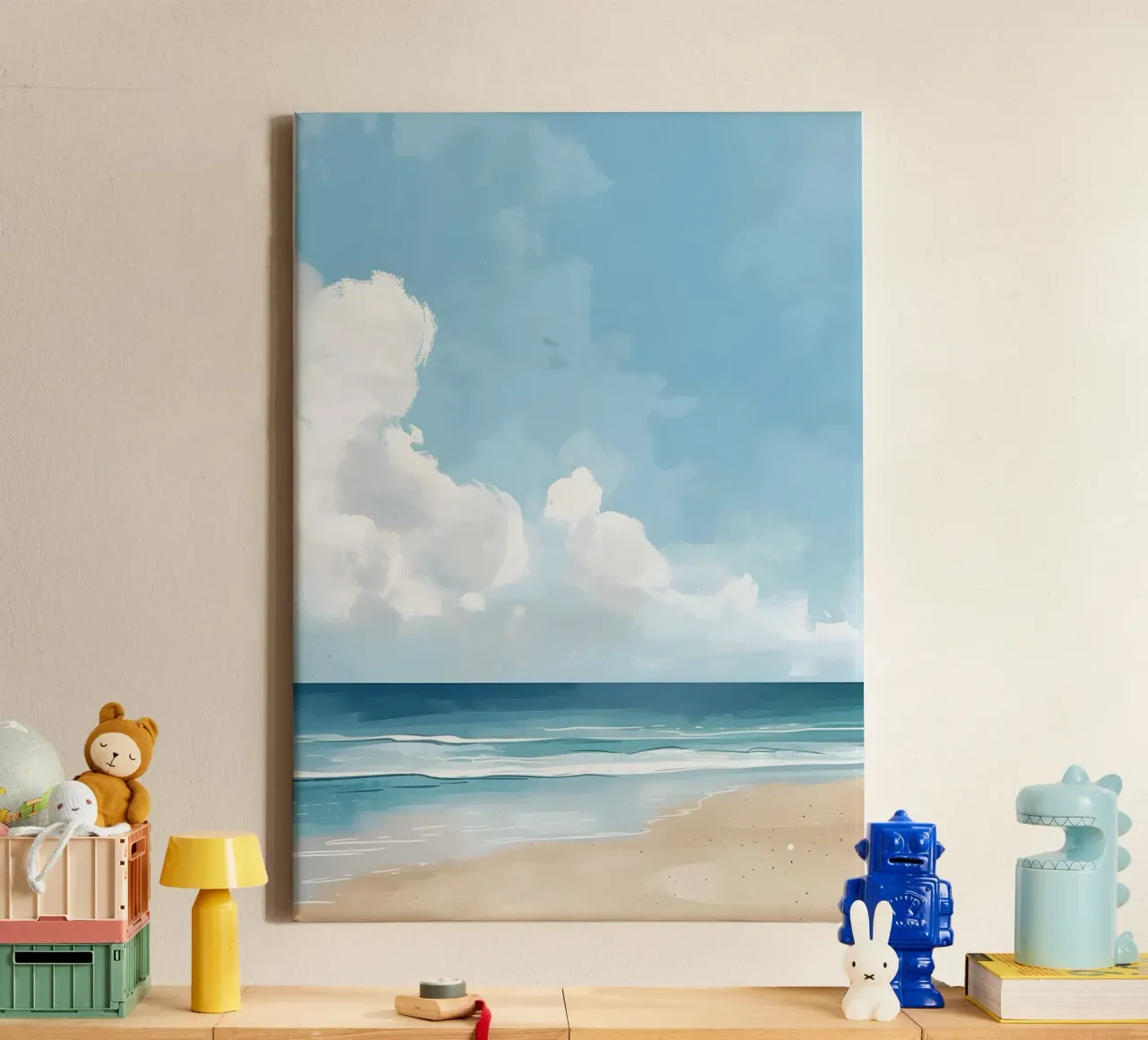 Serene Strand Uitzicht Poster - Minimal Kust Muur Kunst canvas met Baklijst van dawnthesea