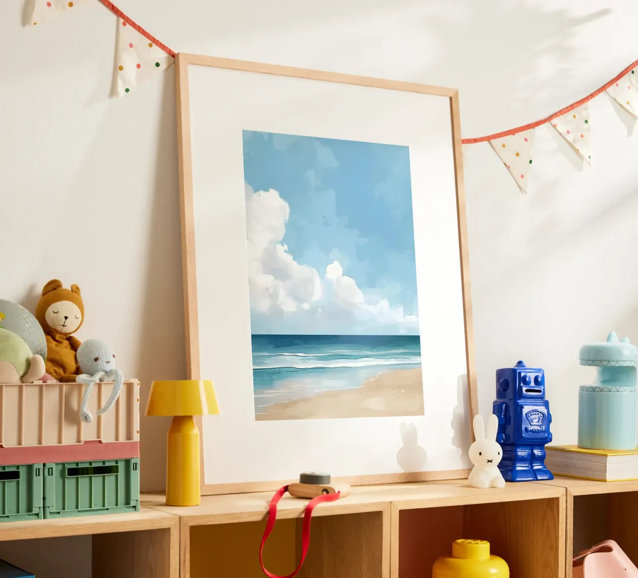 Poster d'une vue de plage sereine - Art mural côtier minimal poster avec cadre en aluminium de dawnthesea