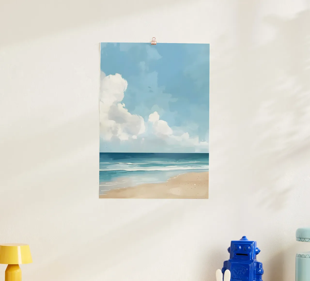 Poster d'une vue de plage sereine - Art mural côtier minimal poster avec cadre en aluminium de dawnthesea